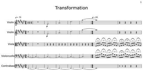 Exploring different styles of magical transformations in sheet music.